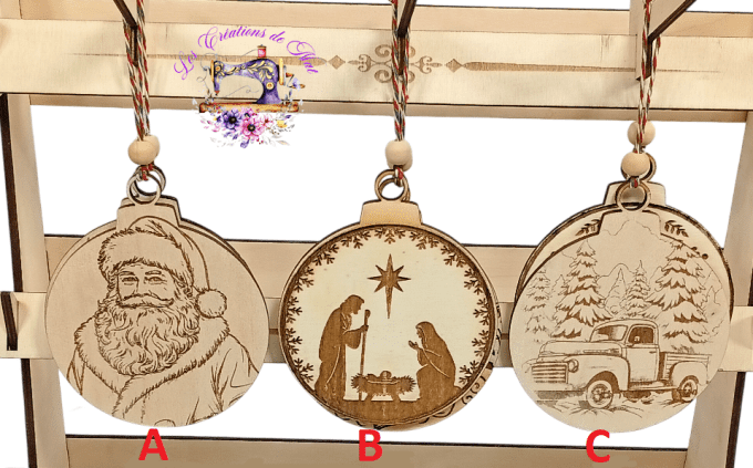 Boules de Noël en Bois 10,5 cm