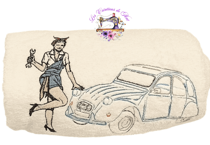 Serviette de toilette "2 CV mécanicienne"