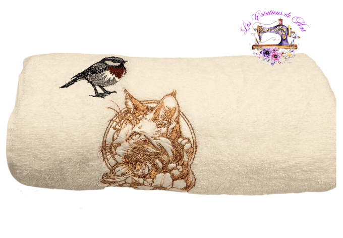 Serviette de toilette "Chat & Oiseau"