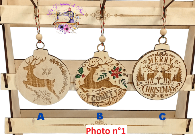 Boules de Noël en Bois 10,5 cm