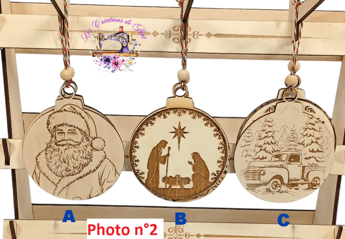 Boules de Noël en Bois 10,5 cm