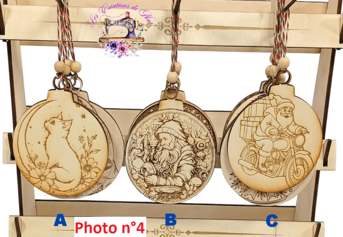 Boules de Noël en Bois 10,5 cm